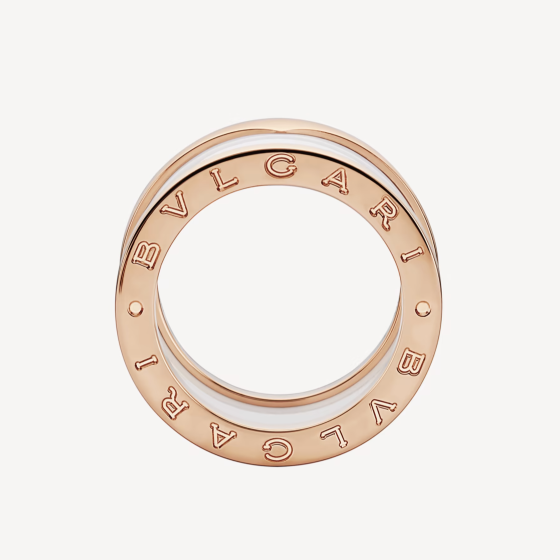 [BIJOUX]ZERO 1 BAGUE OR ROSE À QUATRE BANDES ET SPIRALE EN CÉRAMIQUE BLANCHE