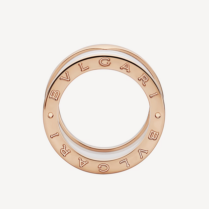 [BIJOUX]ZERO 1 BAGUE OR ROSE À QUATRE BANDES ET SPIRALE EN CÉRAMIQUE BLANCHE