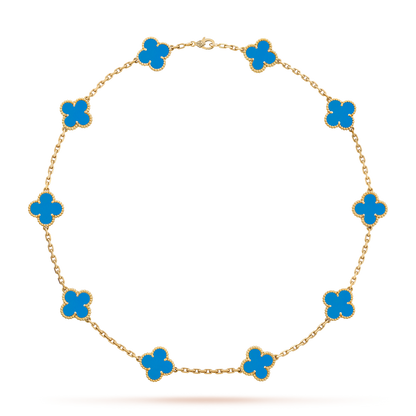 [BIJOUX]CLOVER 10 MOTIFS BLUE AGATE NECKLACE