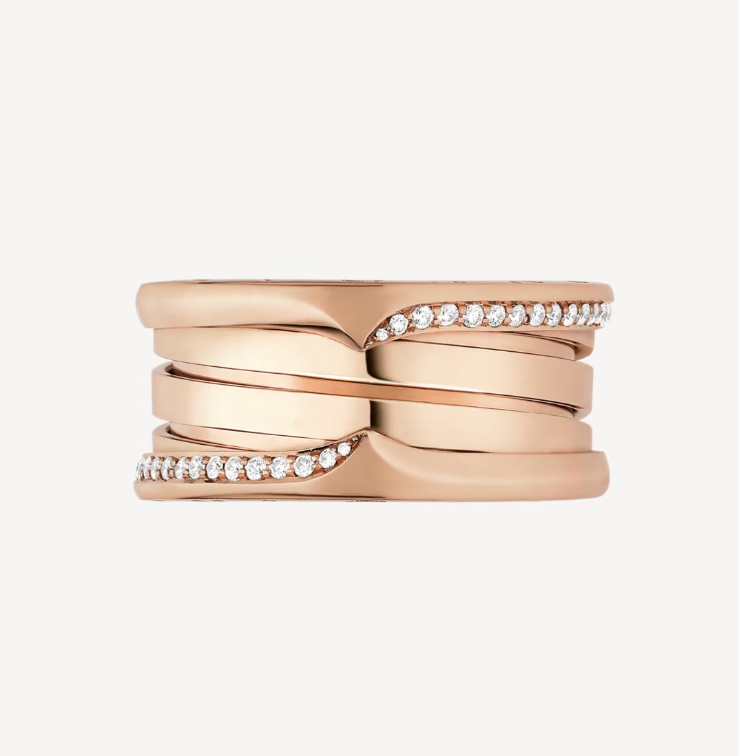 [BIJOUX]ZERO 1 THREE-BAND WITH DEMI-PAVED DIAMONDS ON THE EDGES RING