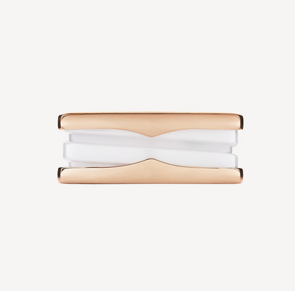 [BIJOUX]ZERO 1 TWO-BAND LOOPS AND WHITE CERAMIC SPIRAL PINK GOLD RING