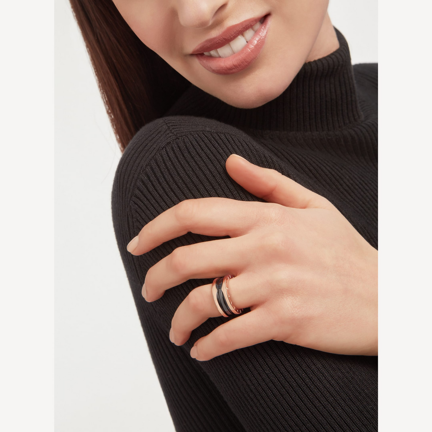 [BIJOUX]ZERO 1 TWO-BAND LOOPS AND BLACK CERAMIC PINK GOLD RING