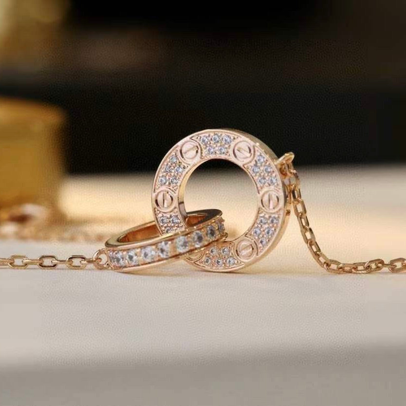 [BIJOUX] COLLIER LOVE 7,6MM OR ROSE ET ARGENT FULL DIAMOND