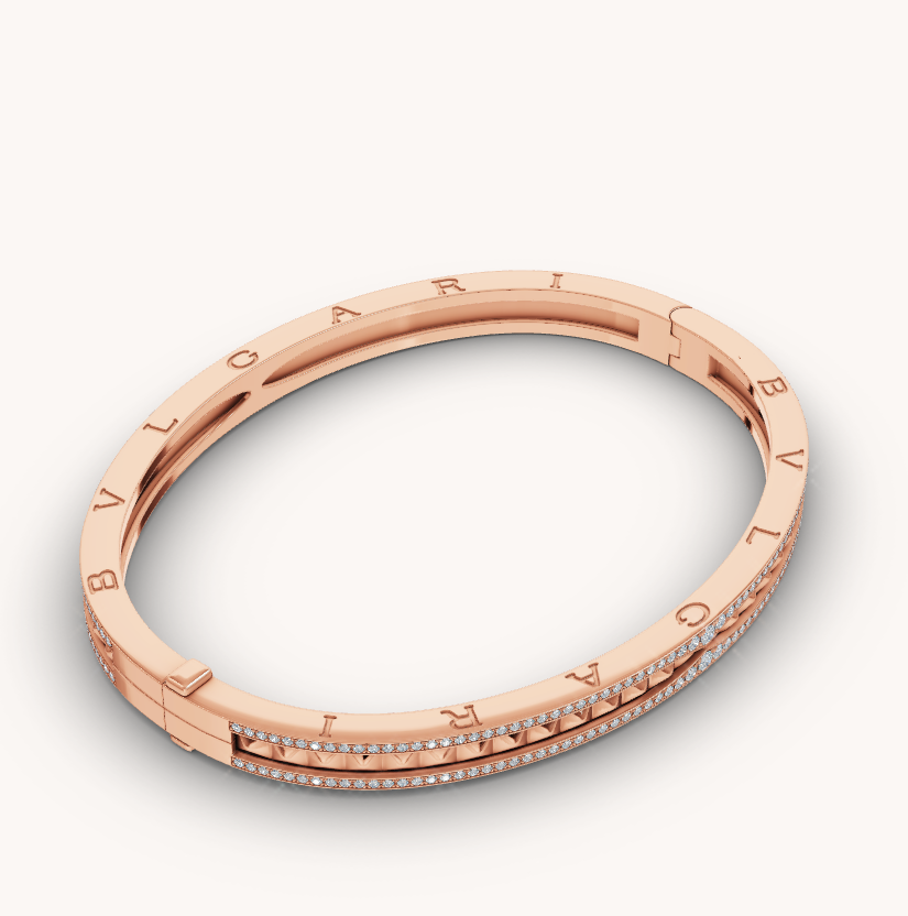 [BIJOUX]ZERO 1 SPIRAL AND PAVED DIAMOND PINK GOLD BRACELET