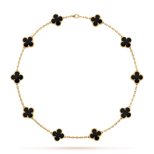 [BIJOUX]CLOVER 10 MOTIFS ONYX NECKLACE