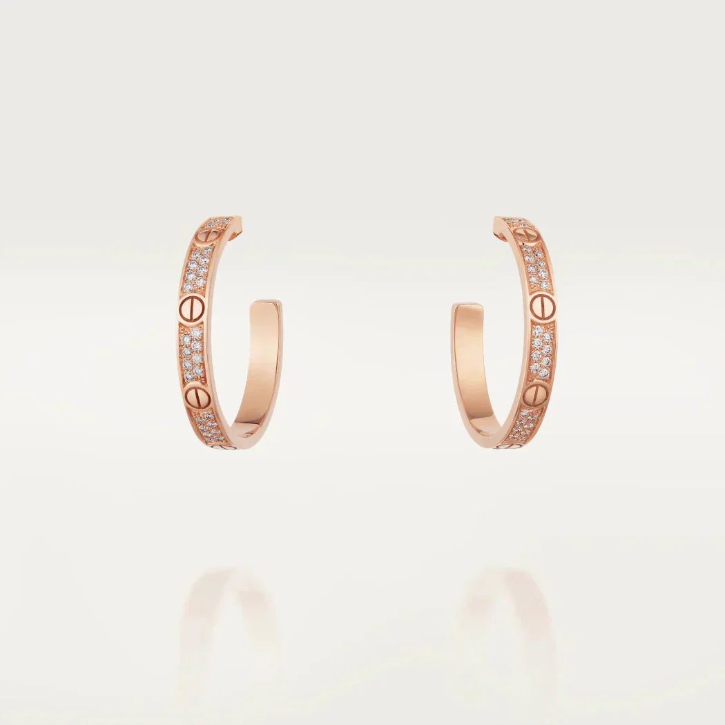 [BIJOUX]LOVE DIAMOND PINK GOLD HOOP EARRINGS