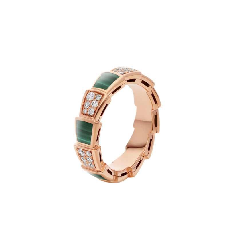 [BIJOUX]SERPENTI RING PINK GOLD MALACHITE DIAMOND PAVED 4MM
