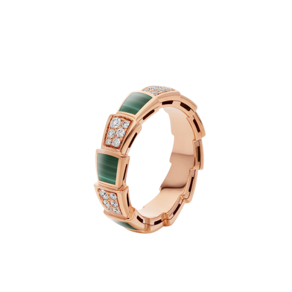 [BIJOUX]SERPENTI RING PINK GOLD MALACHITE DIAMOND PAVED 4MM