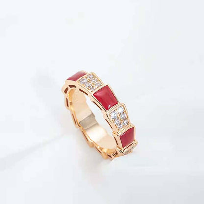 [BIJOUX]SERPENTI RING PINK GOLD CARNELIAN DIAMOND PAVED 4MM