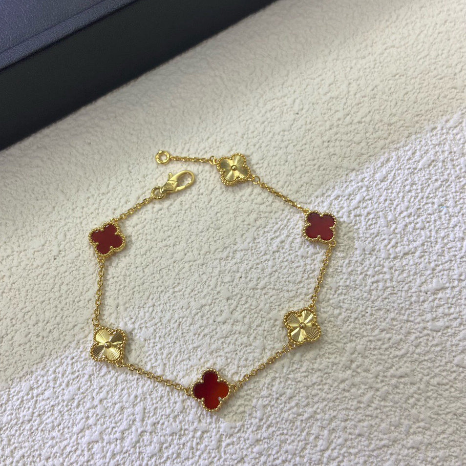 [BIJOUX]CLOVER 6 MOTIF RED AGATE LASER BRACELET