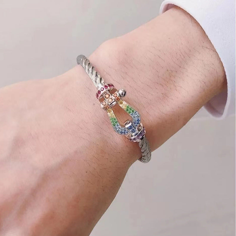 [BIJOUX]BRACELET FORC GRAND FER A CHEVAL DIAMANT COULEUR ARGENT