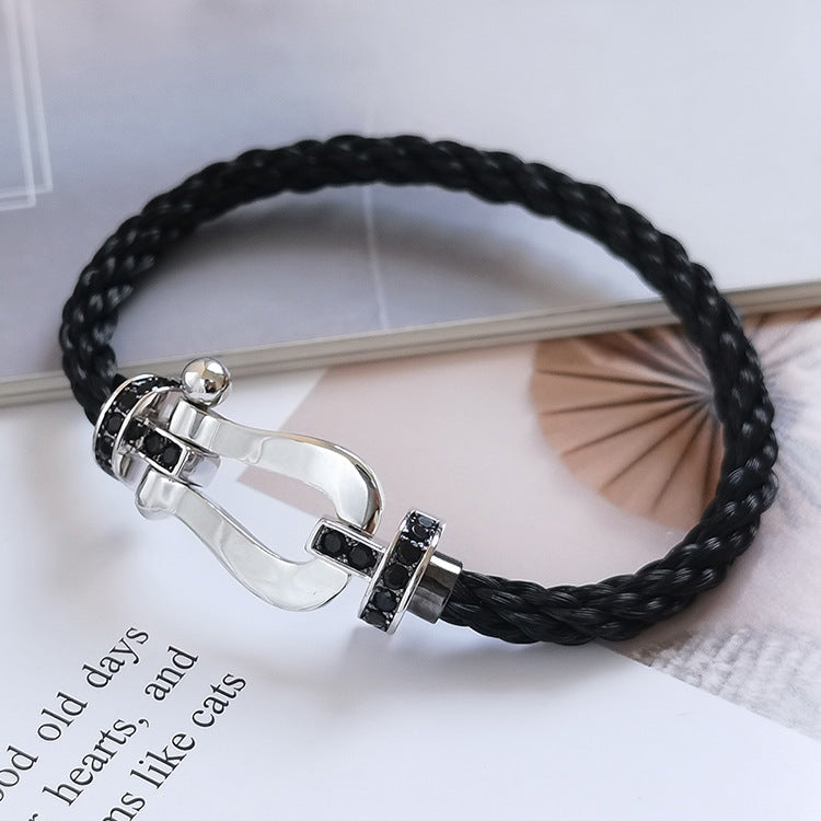 [BIJOUX]FORCE LARGE HORSESHOE BLACK DIAMOND BRACELET SILVER