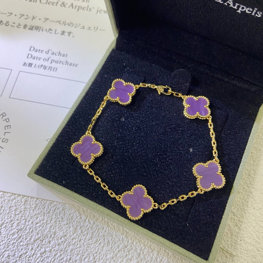 [BIJOUX]CLOVER  5 MOTIFS  PURPLE VIOLET BRACELET