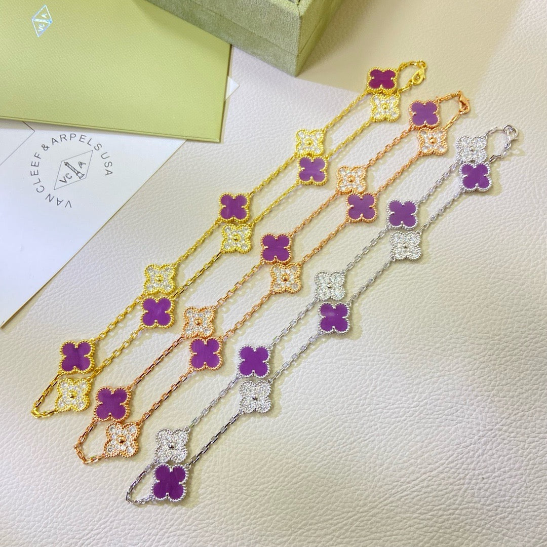 [BIJOUX]CLOVER 10 MOTIFS  PURPLE VIOLET DIAMOND NECKLACE