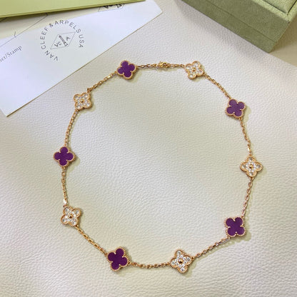 [BIJOUX]CLOVER 10 MOTIFS  PURPLE VIOLET DIAMOND NECKLACE