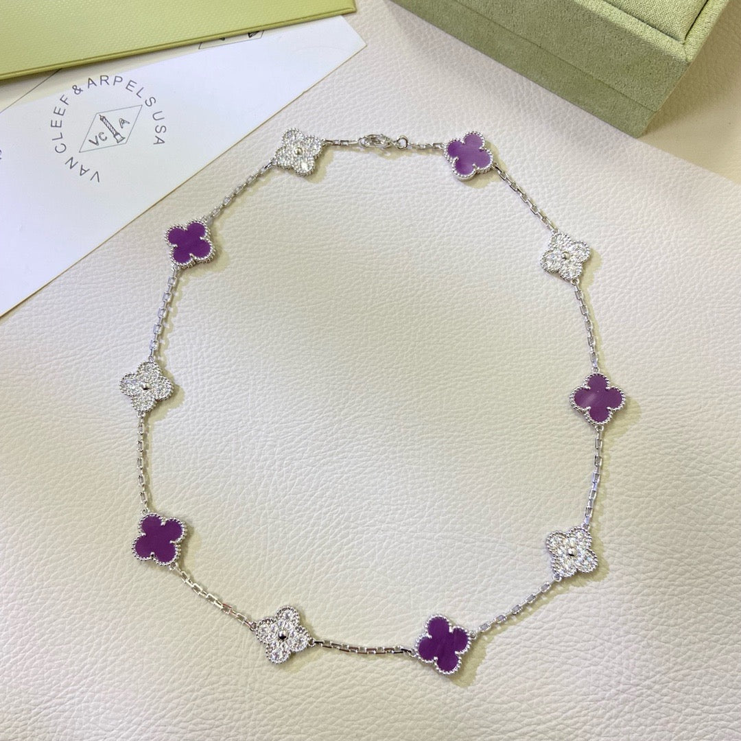 [BIJOUX]CLOVER 10 MOTIFS  PURPLE VIOLET DIAMOND NECKLACE