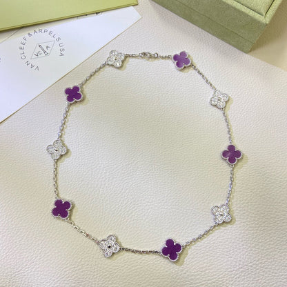 [BIJOUX]CLOVER 10 MOTIFS  PURPLE VIOLET DIAMOND NECKLACE