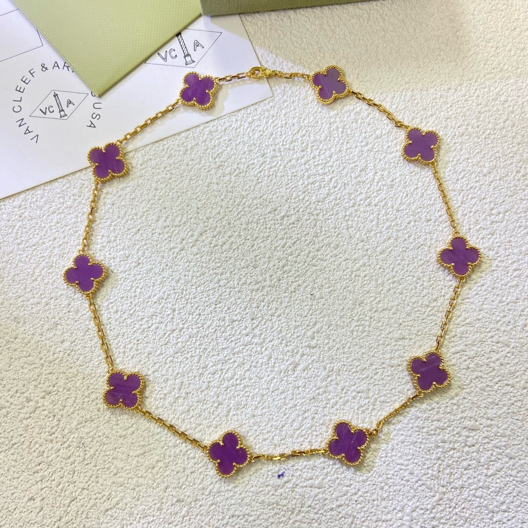 [BIJOUX]CLOVER 10 MOTIFS  PURPLE VIOLET  NECKLACE