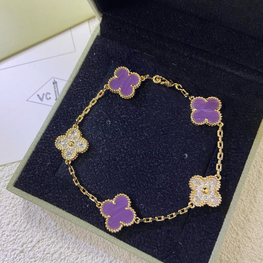 [BIJOUX]CLOVER  5 MOTIFS  PURPLE VIOLET DIAMOND BRACELET