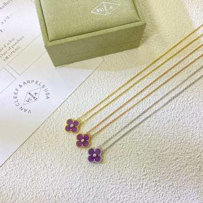 [BIJOUX]CLOVER 15MM DIAMOND  PURPLE VIOLET NECKLACE