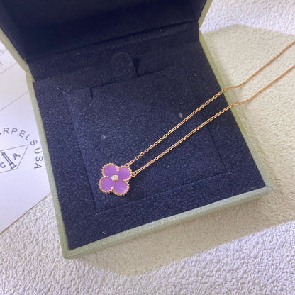 [BIJOUX]CLOVER 15MM DIAMOND  PURPLE VIOLET NECKLACE