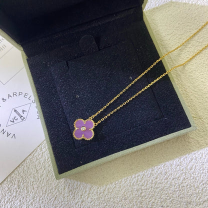 [BIJOUX]CLOVER 15MM DIAMOND  PURPLE VIOLET NECKLACE
