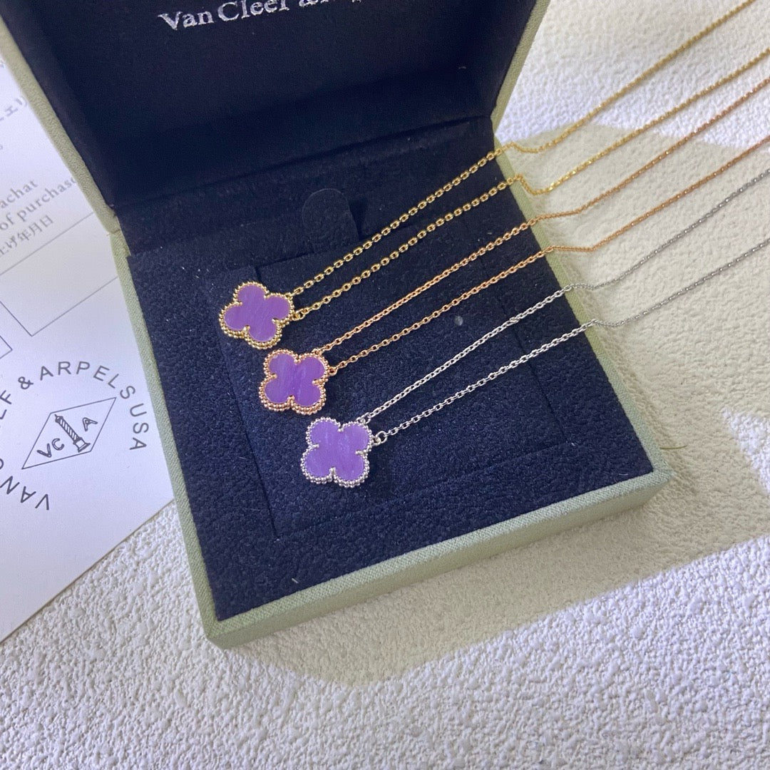 [BIJOUX]CLOVER 15MM  PURPLE VIOLET NECKLACE