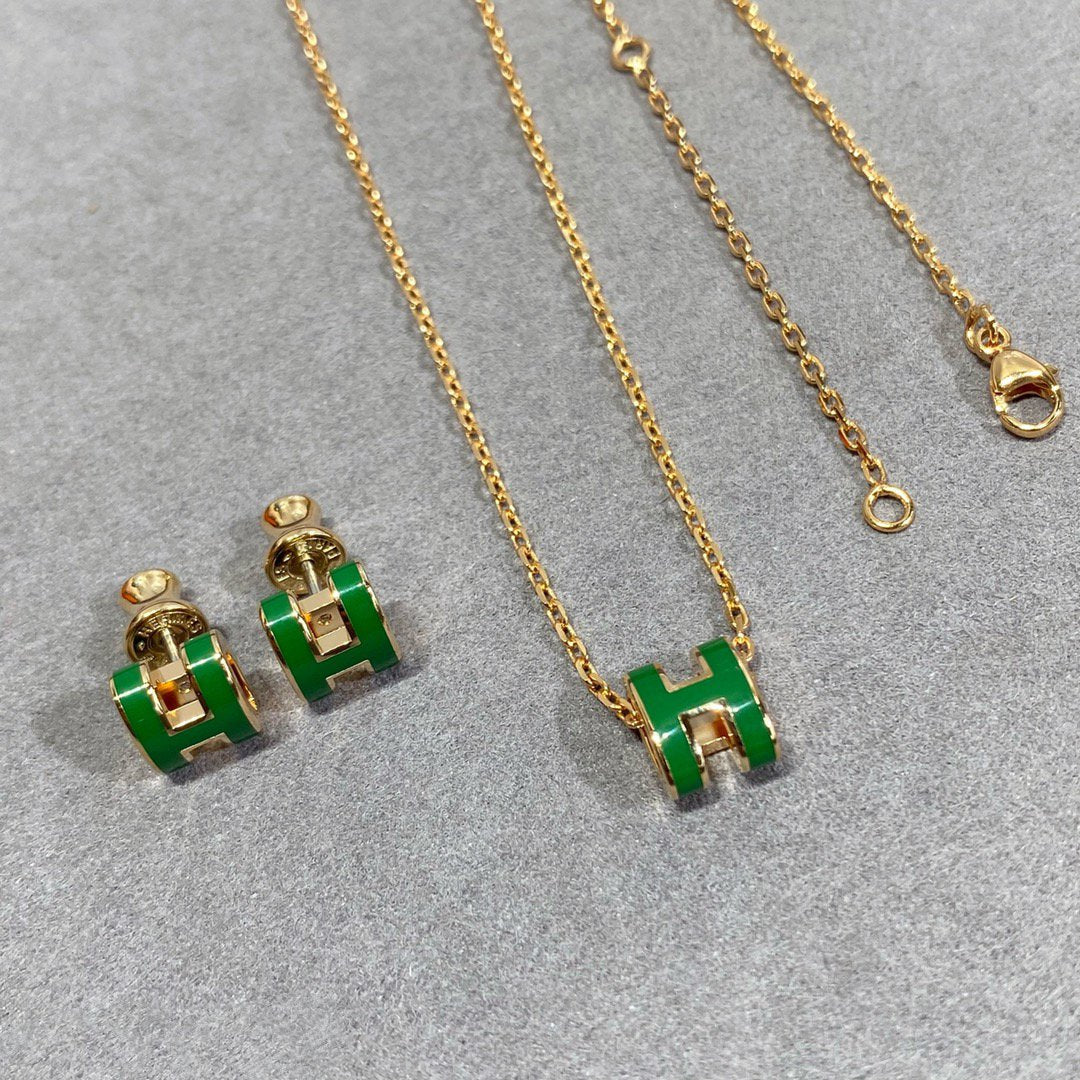 [BIJOUX]POP H グリーンネックレス シルバー&amp;ゴールド