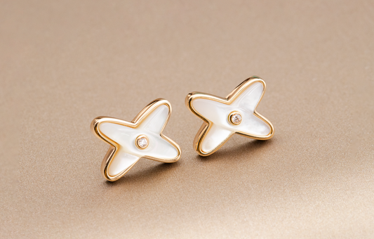 [BIJOUX]JEUX DE WHITE MOP PINK GOLD DIAMOND EARRINGS