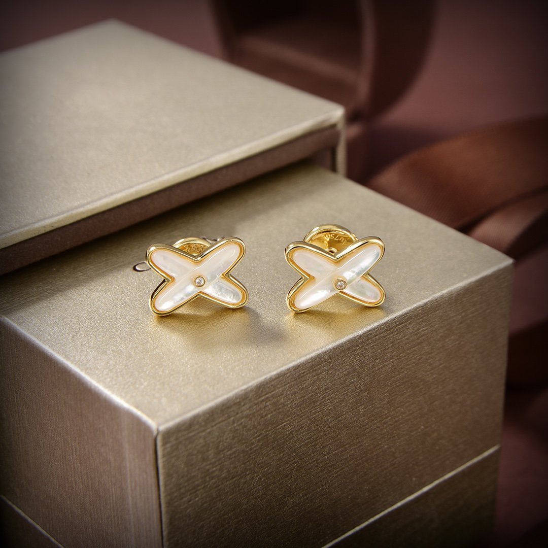 [BIJOUX]JEUX DE WHITE MOP GOLD DIAMOND EARRINGS