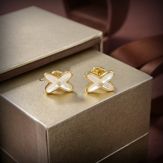 [BIJOUX]JEUX DE WHITE MOP GOLD DIAMOND EARRINGS