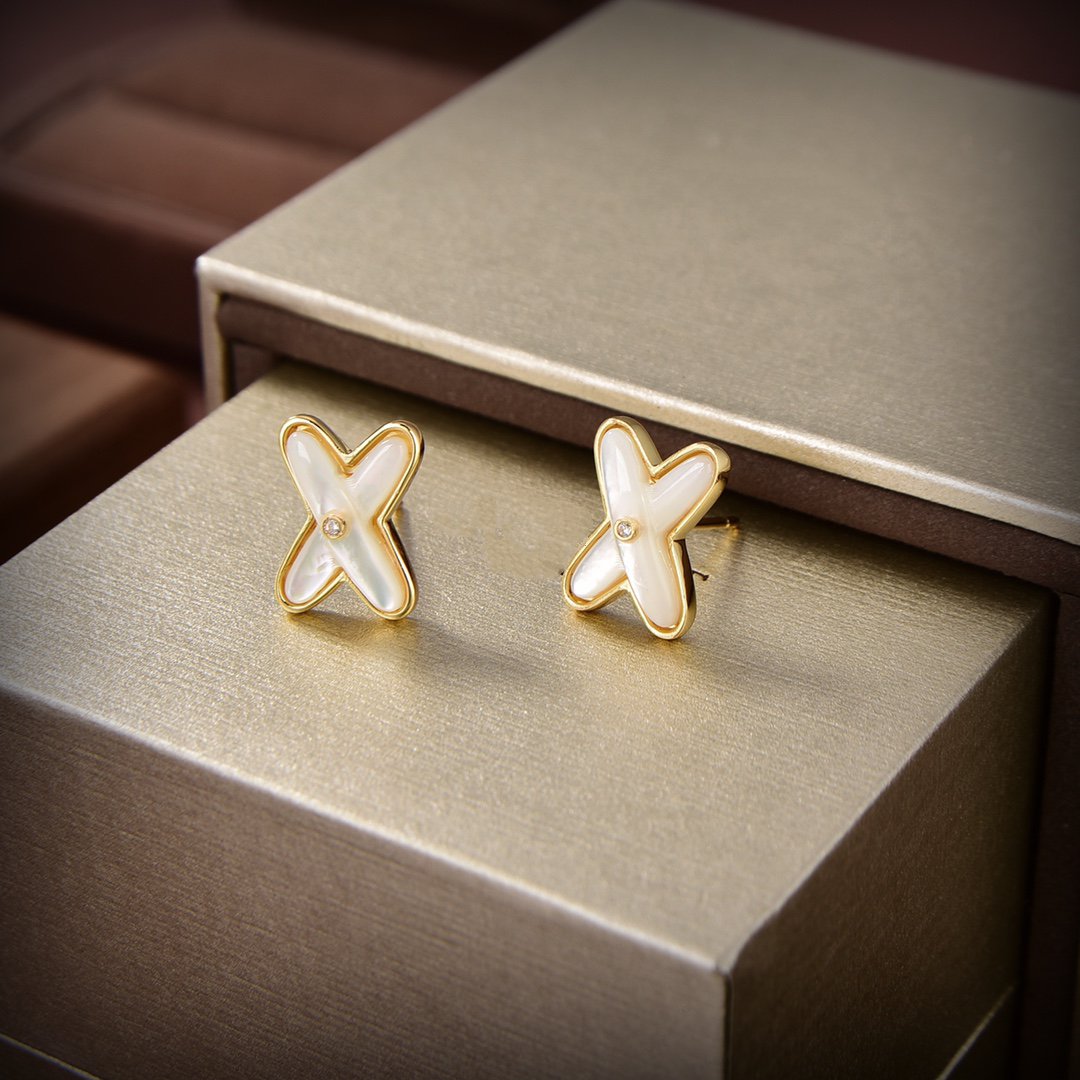 [BIJOUX]JEUX DE WHITE MOP GOLD DIAMOND EARRINGS