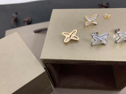 [BIJOUX]JEUX DE WHITE MOP SILVER DIAMOND EARRINGS