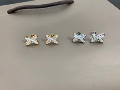 [BIJOUX]JEUX DE WHITE MOP SILVER DIAMOND EARRINGS