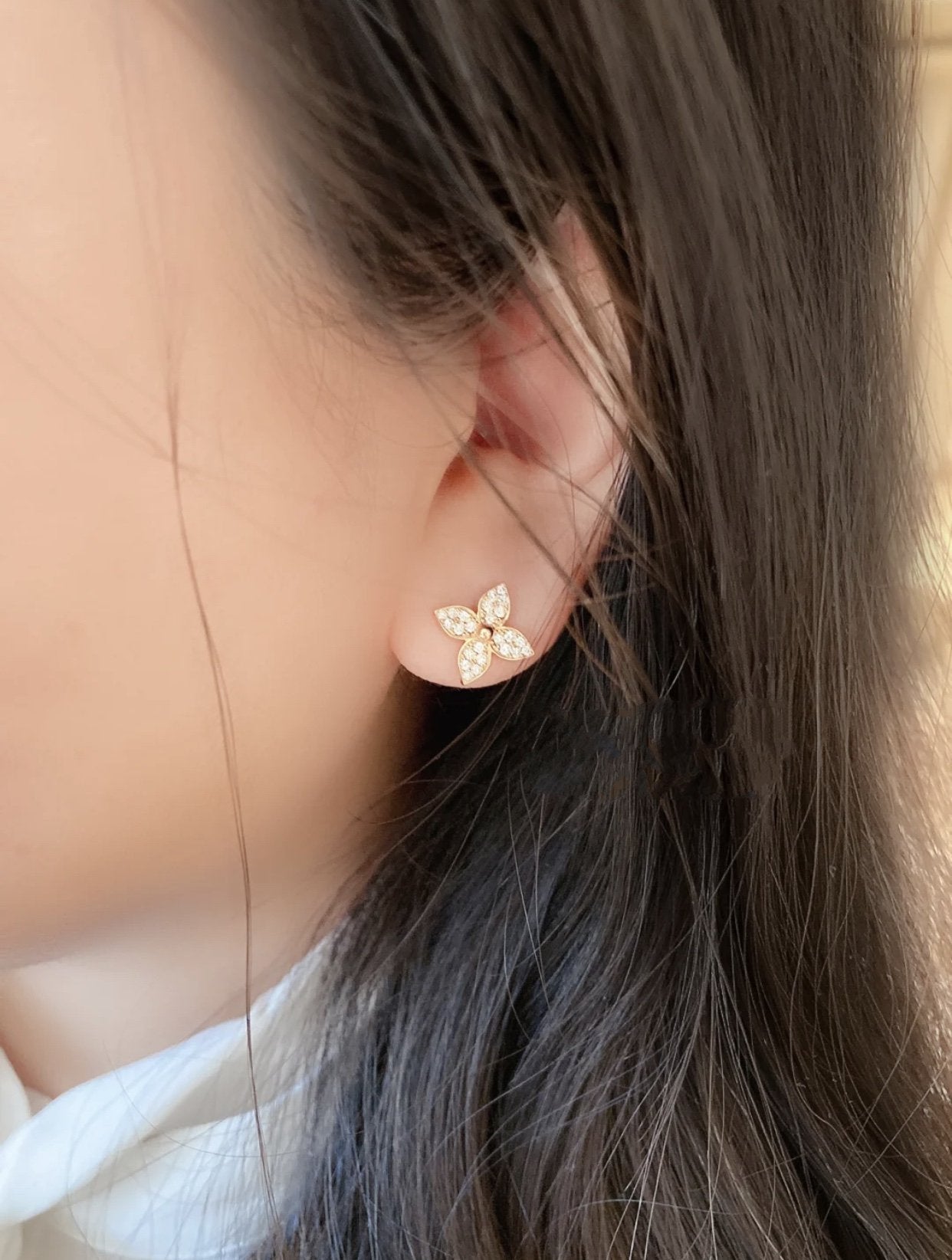 [BIJOUX]STAR BLOSSOM STUD EARRINGS PINK GOLD DIAMONDS