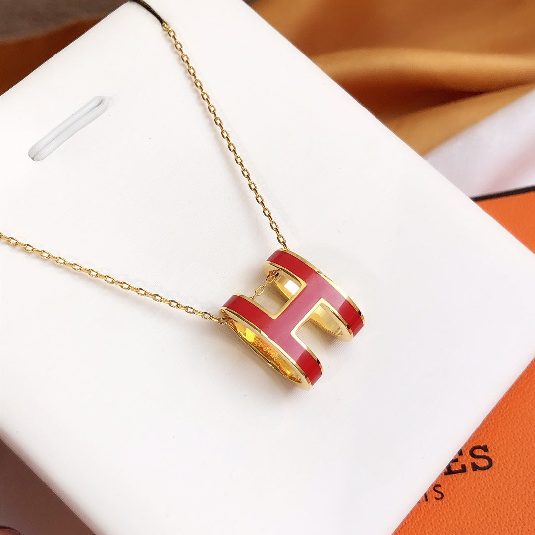 [BIJOUX]HM CLIC RED ENAMEL GOLD NECKLACE