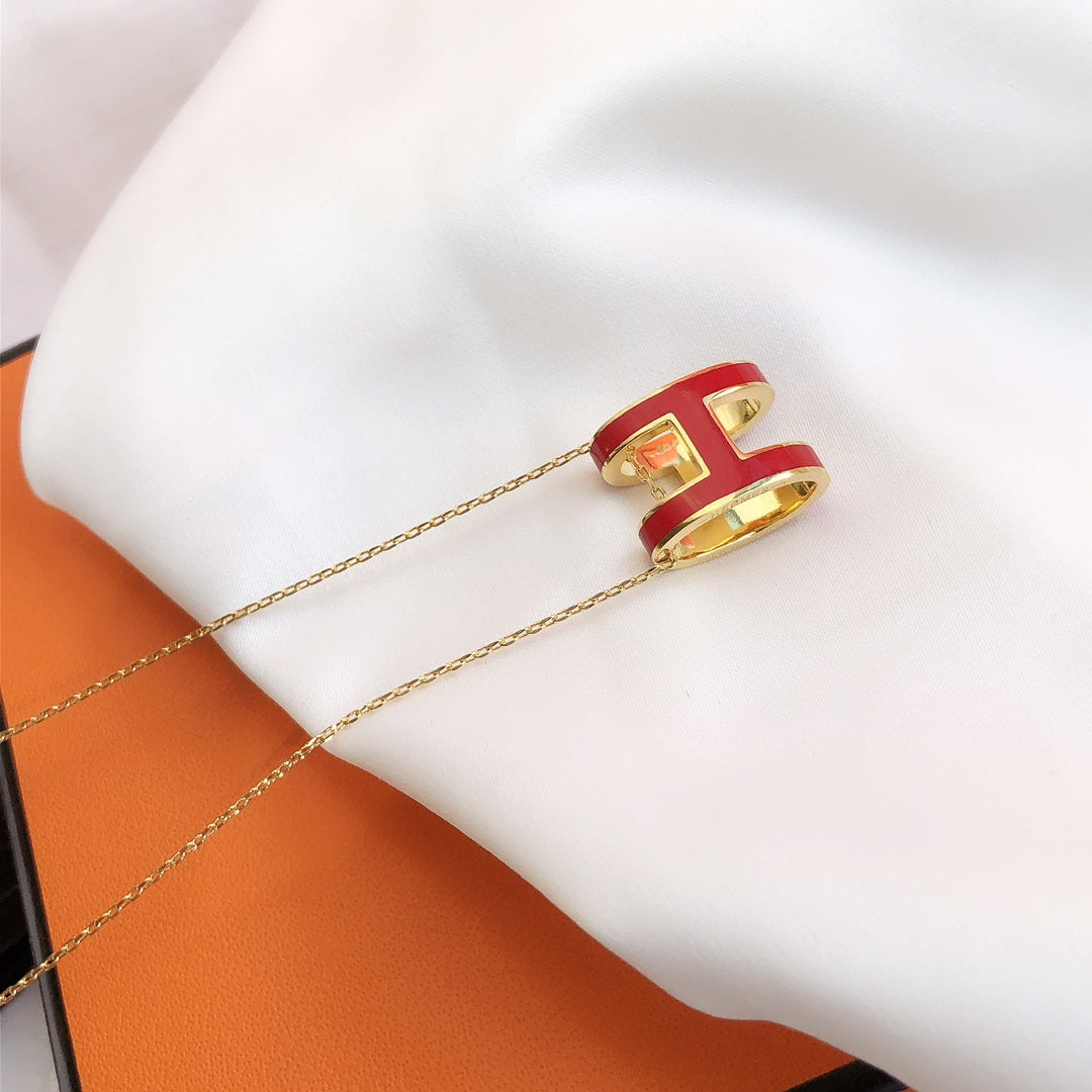 [BIJOUX]HM CLIC RED ENAMEL GOLD NECKLACE