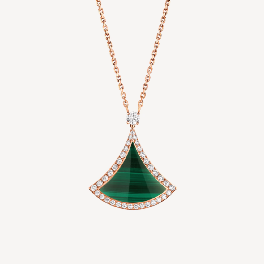 [BIJOUX] COLLIER DREAM MALACHITE PAVÉ DIAMANTS OR ROSE