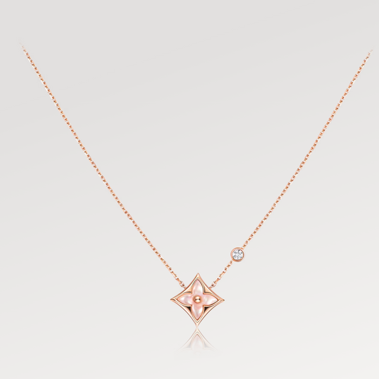 [BIJOUX]STAR PINK MOP 1 DIAMOND PINK GOLD NECKLACE