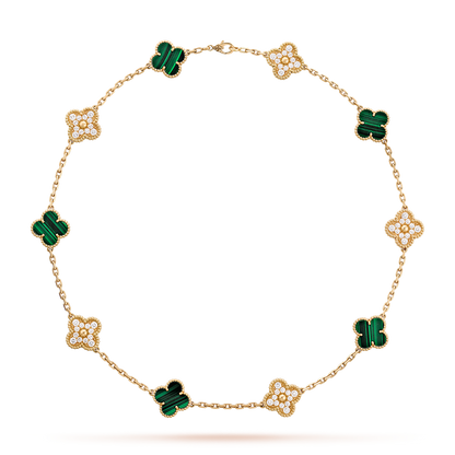 [BIJOUX]CLOVER 10 MOTIFS MALACHITE DIAMOND NECKLACE