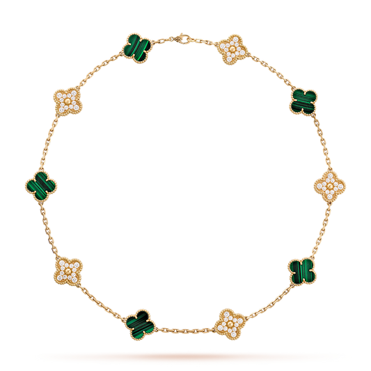 [BIJOUX]CLOVER 10 MOTIFS MALACHITE DIAMOND NECKLACE