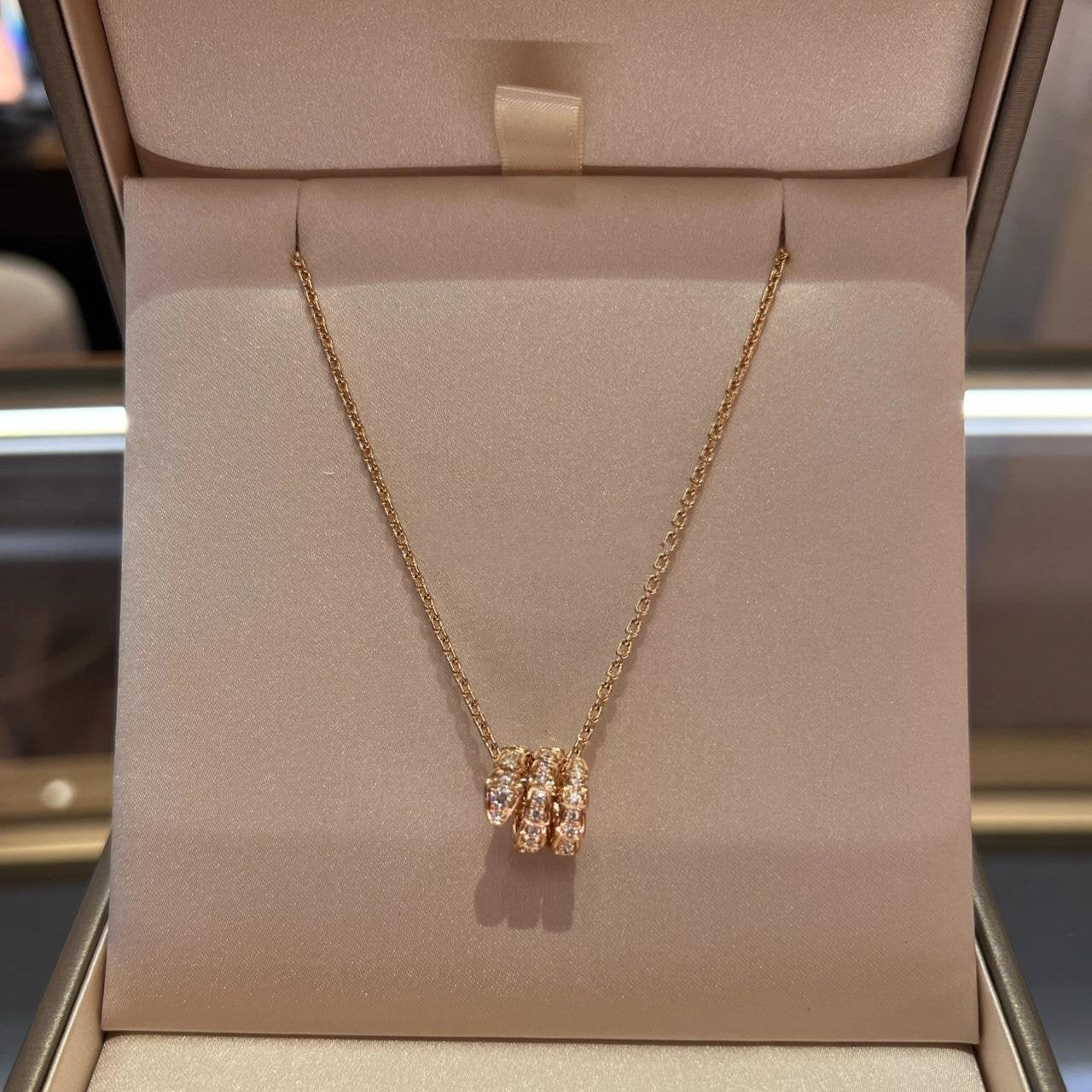 [BIJOUX] COLLIER SERPENTI OR ROSE DOUBLE ANNEAU DIAMANT