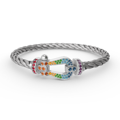 [BIJOUX]BRACELET FORC GRAND FER A CHEVAL DIAMANT COULEUR ARGENT