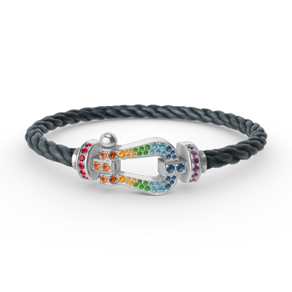 [BIJOUX]BRACELET FORC GRAND FER A CHEVAL DIAMANT COULEUR ARGENT