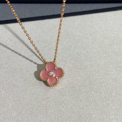 [BIJOUX]CLOVER 15MM DIAMOND PINK MOP NECKLACE