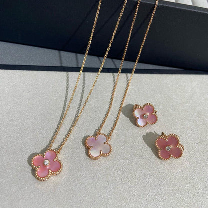 [BIJOUX]CLOVER 15MM DIAMOND PINK MOP NECKLACE