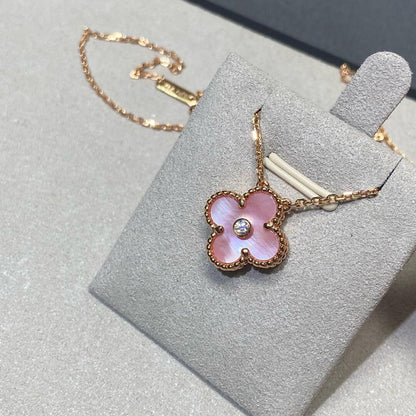[BIJOUX]CLOVER 15MM DIAMOND PINK MOP NECKLACE