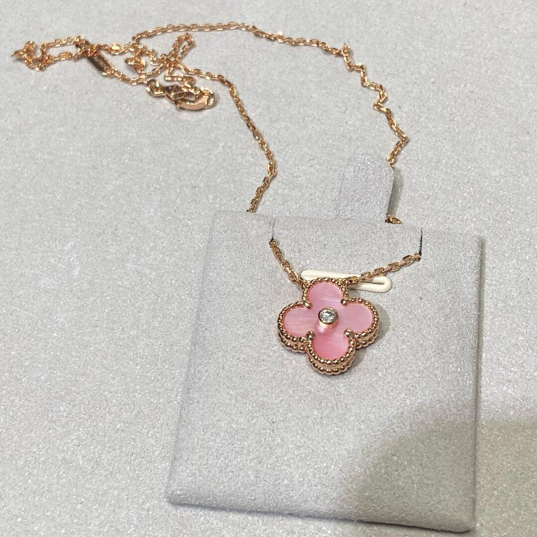 [BIJOUX]CLOVER 15MM DIAMOND PINK MOP NECKLACE