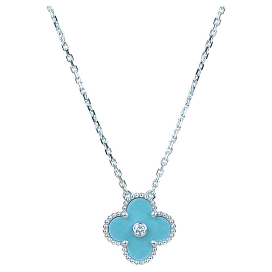 [BIJOUX]CLOVER 15MM DIAMOND SVRES PORCELAIN  NECKLACE SILVER