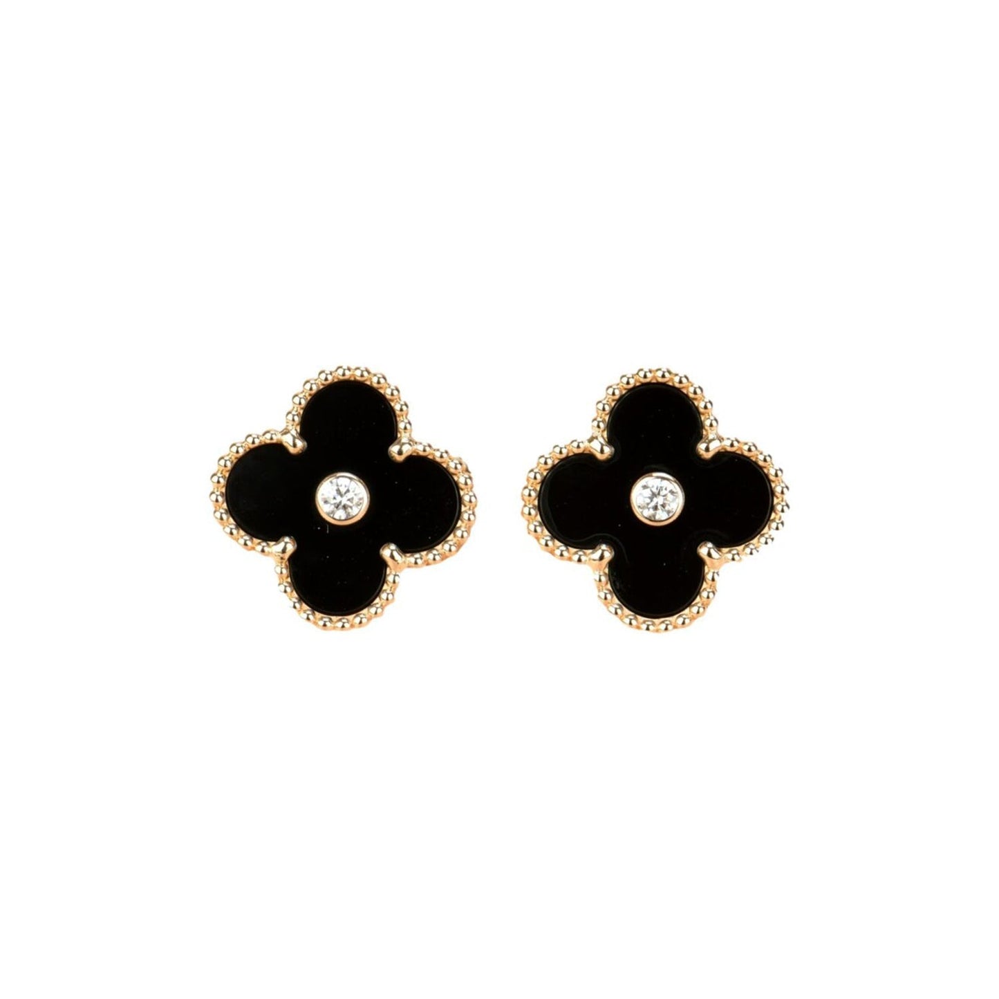 [BIJOUX]CLOVER MEDIUM 1 MOTIFS ONYX DIAMOND EARRINGS